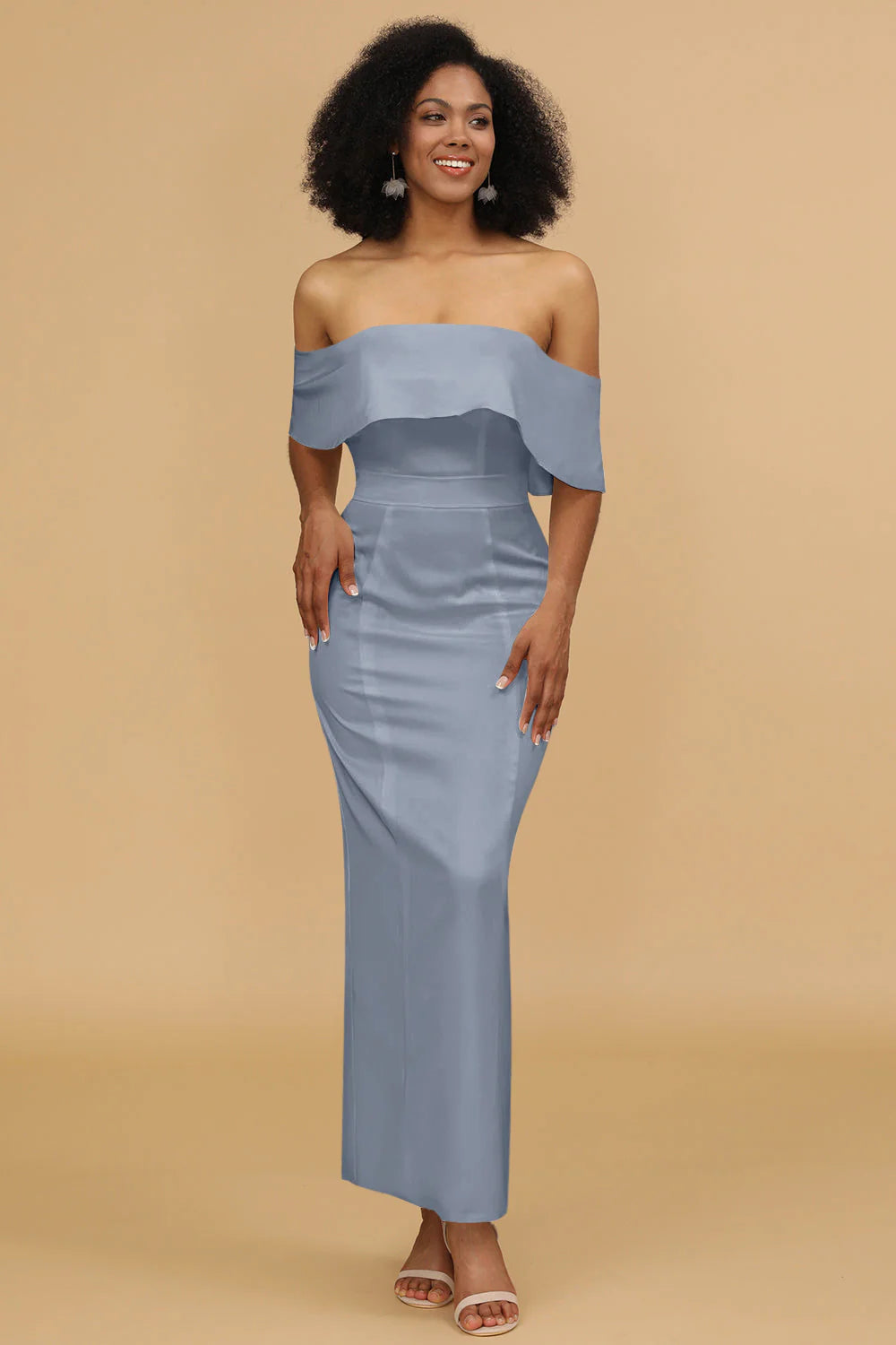 Mermaid Off the Shoulder Floor Length Satin Bridesmaid Dress