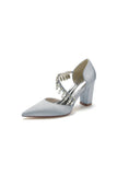 Pointed Toe Rhinestone Tassel Strappy Chunky Heels