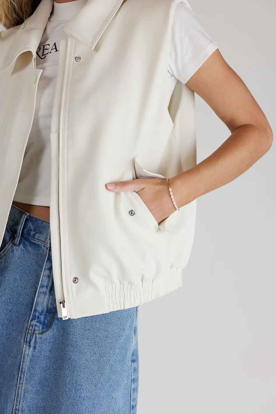 Rory Collared Vest in Cream FINAL SALE