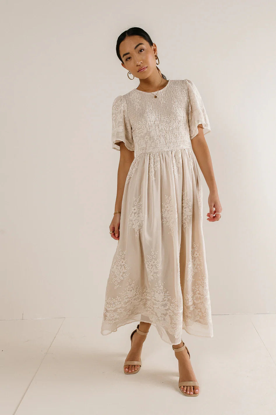 Alora Embroidered Dress in Champagne FINAL SALE