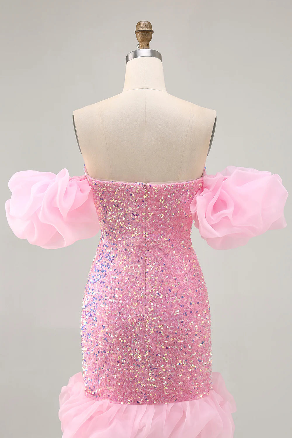Pink Off The Shoulder Bodycon Sequins Short Homecoming Dress