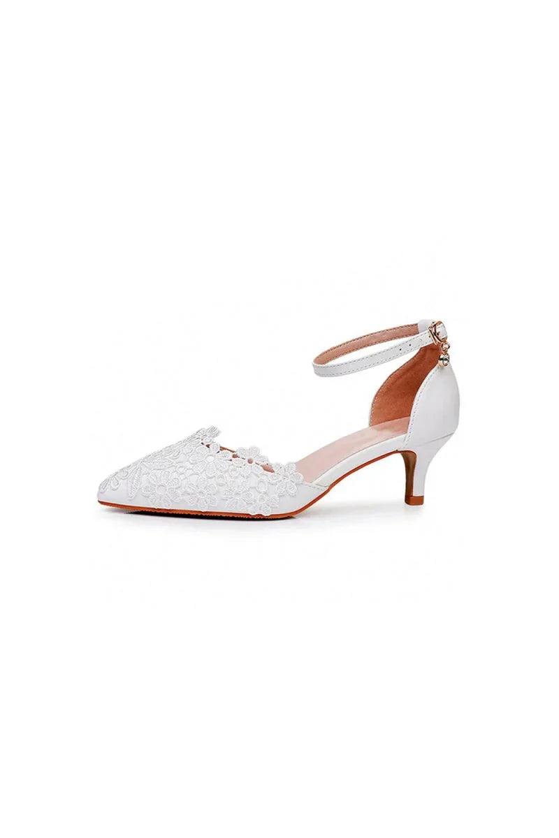 White Lace Embellished Stiletto Pointed Toe Sandals