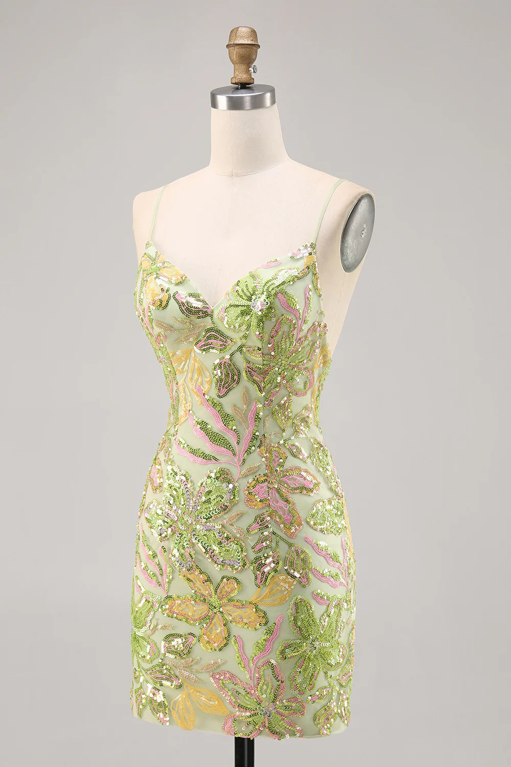 Green Bodycon Spaghetti Straps Sequins Homecoming Dress