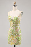 Green Bodycon Spaghetti Straps Sequins Homecoming Dress