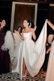 White Strapless Satin A Line Wedding Dresses