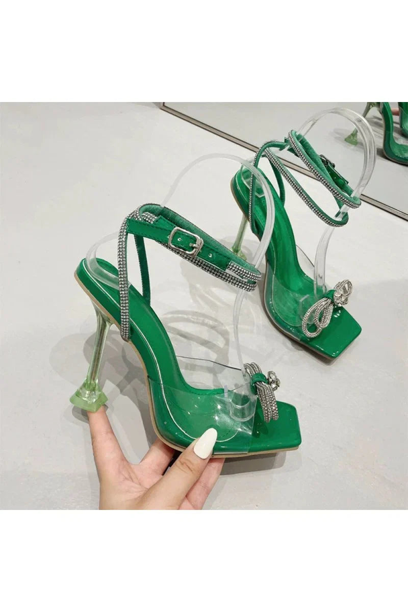 Crystal Embellished Transparent Strappy Stiletto Heels