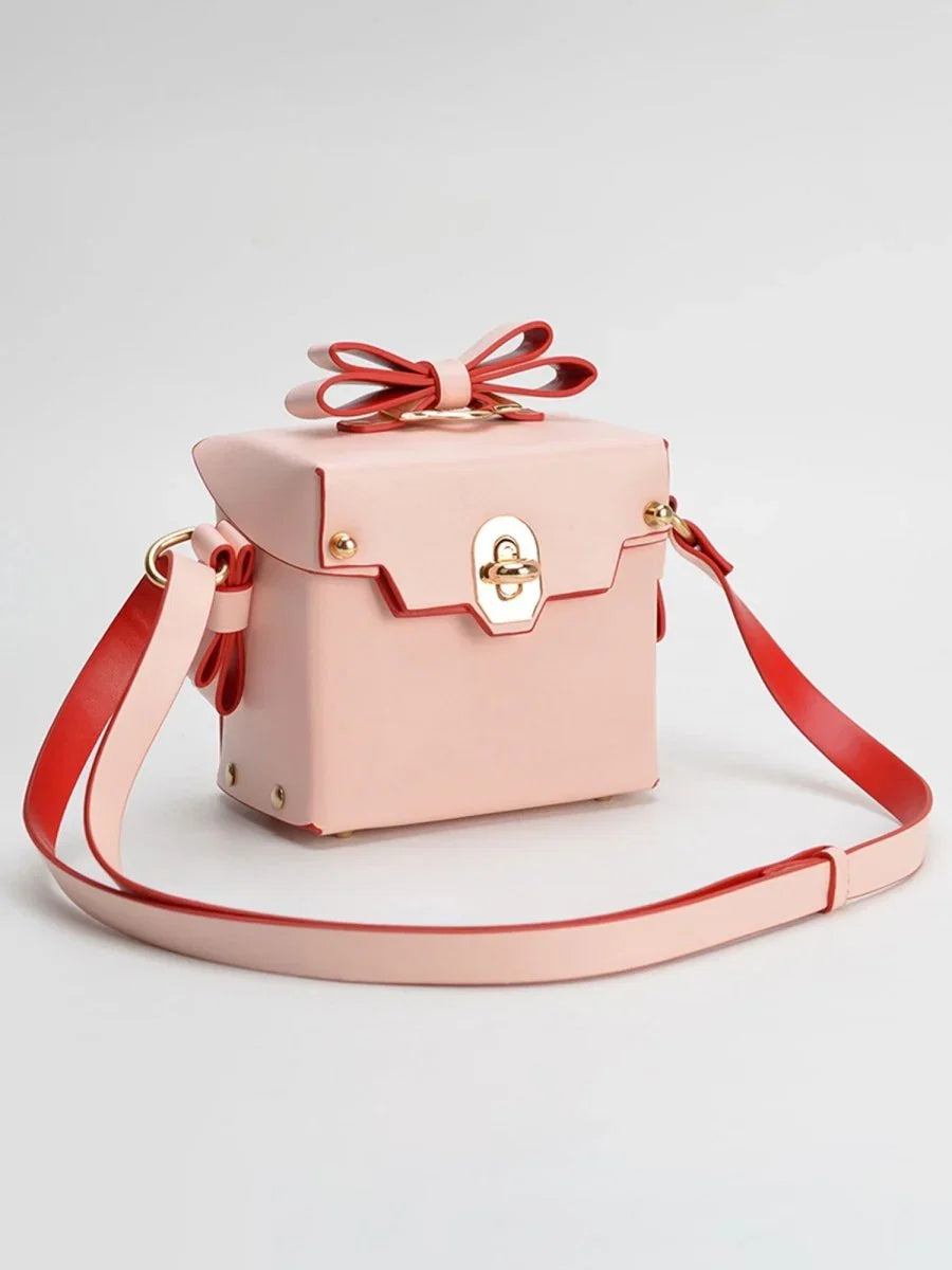 Womens Bowknots Box Shoulder Bags in Vegan Leather