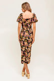 SWEET AT HEART MIDI DRESS BLACK FLORAL FITTED DRESS