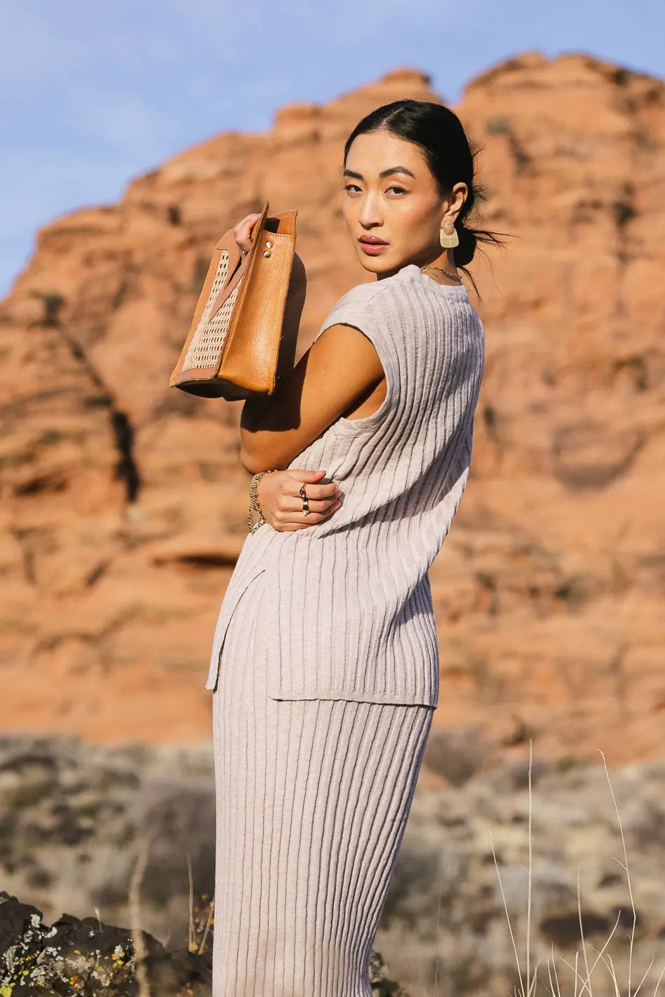 Meilani Ribbed Sweater Vest in Taupe FINAL SALE