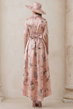 Floral Dusty Rose A Line Short Sleeve High Low Mother of the Bride Dress with Belt