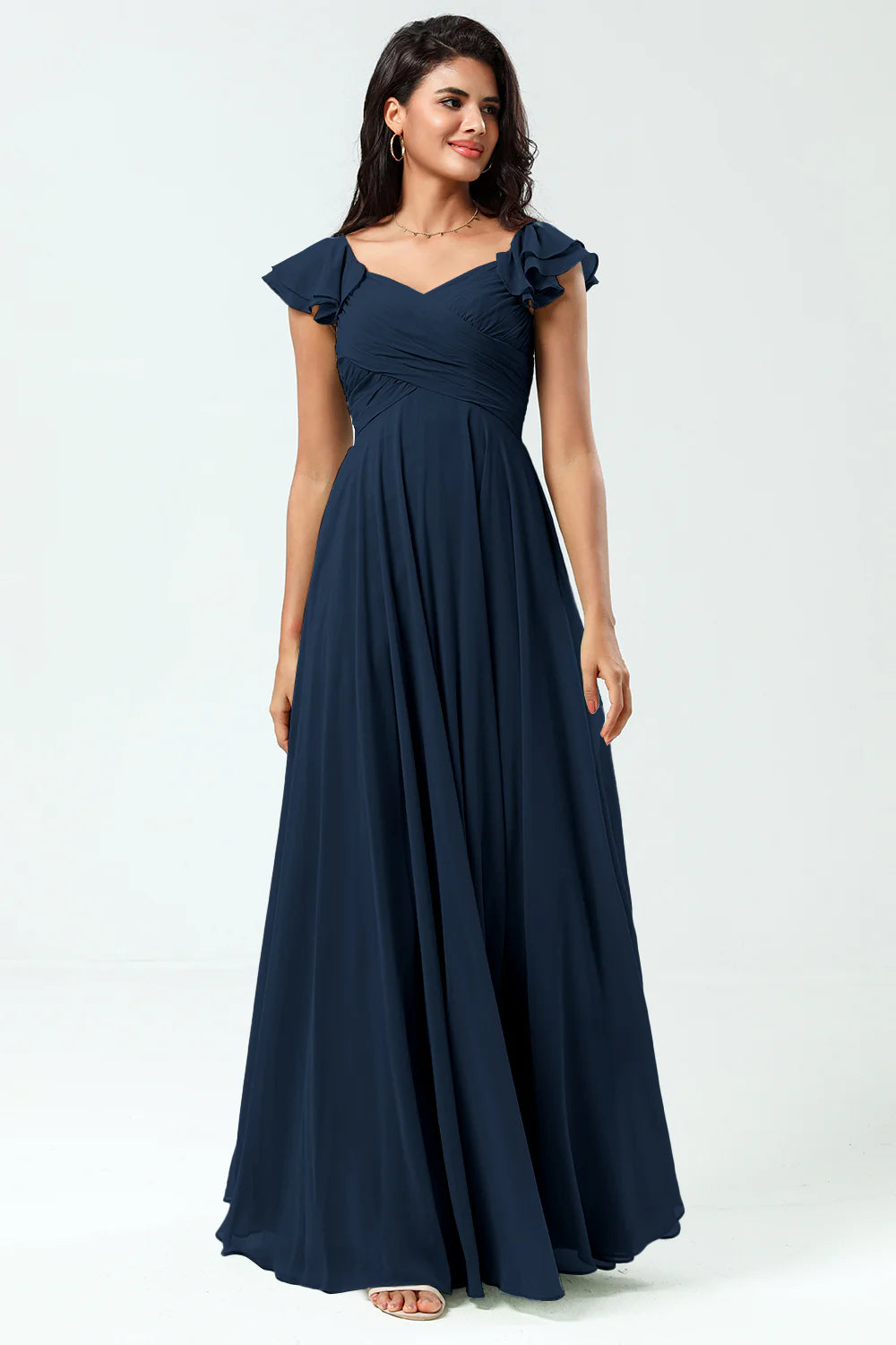 Lace Up Back Cross A Line Chiffon Bridesmaid Dress with Ruffles