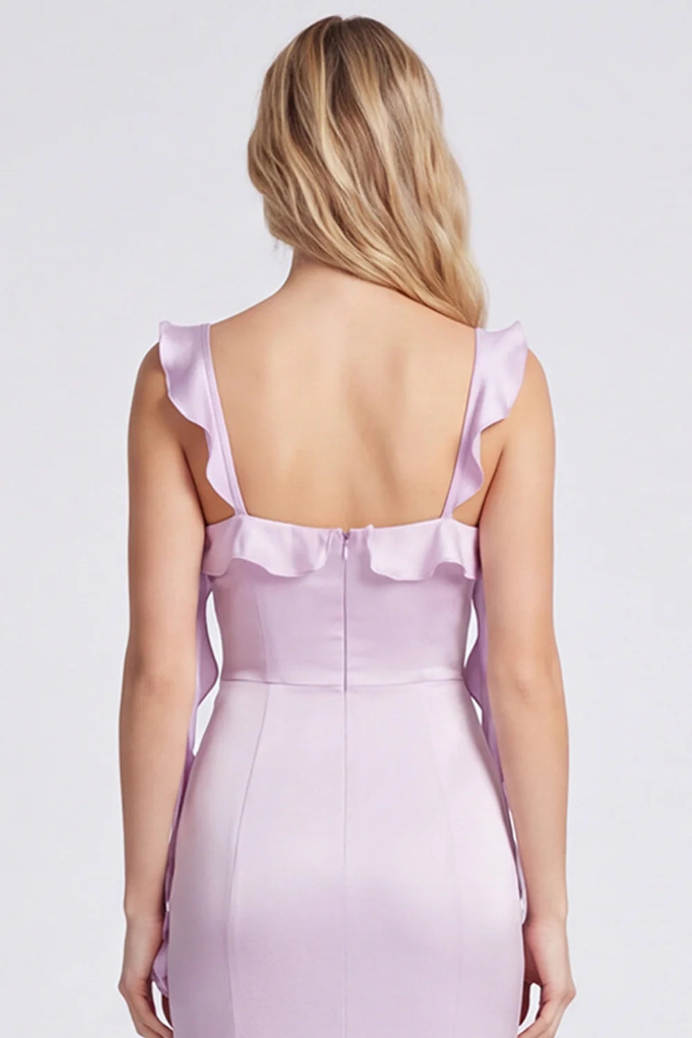 Lilac Mermaid Ruffle Square Neck Bridesmaid Dress with Slit