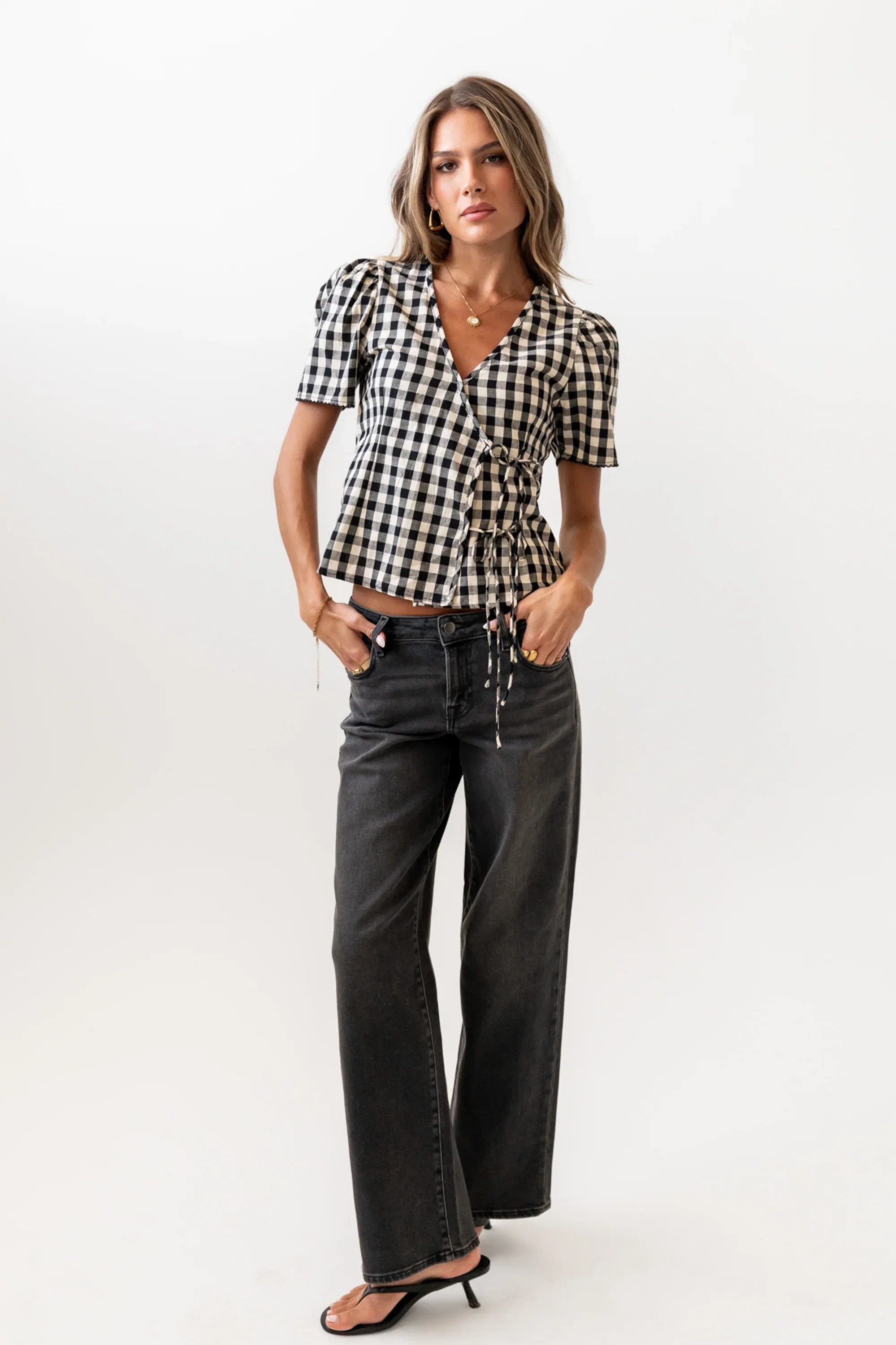 Callie Gingham Blouse in Black
