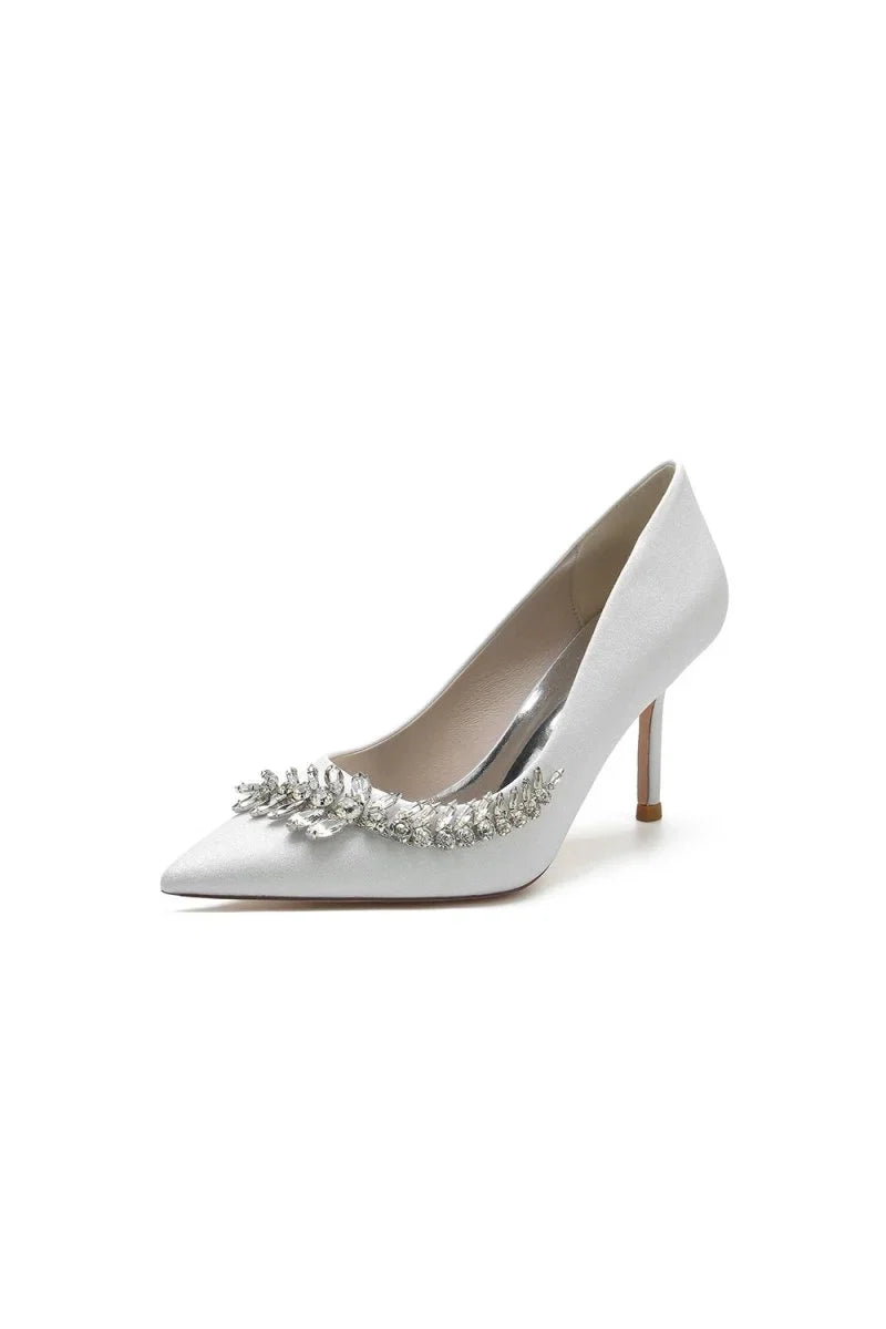 Glitter Pointed Toe Womens Wedding Shoes With Rhinestone