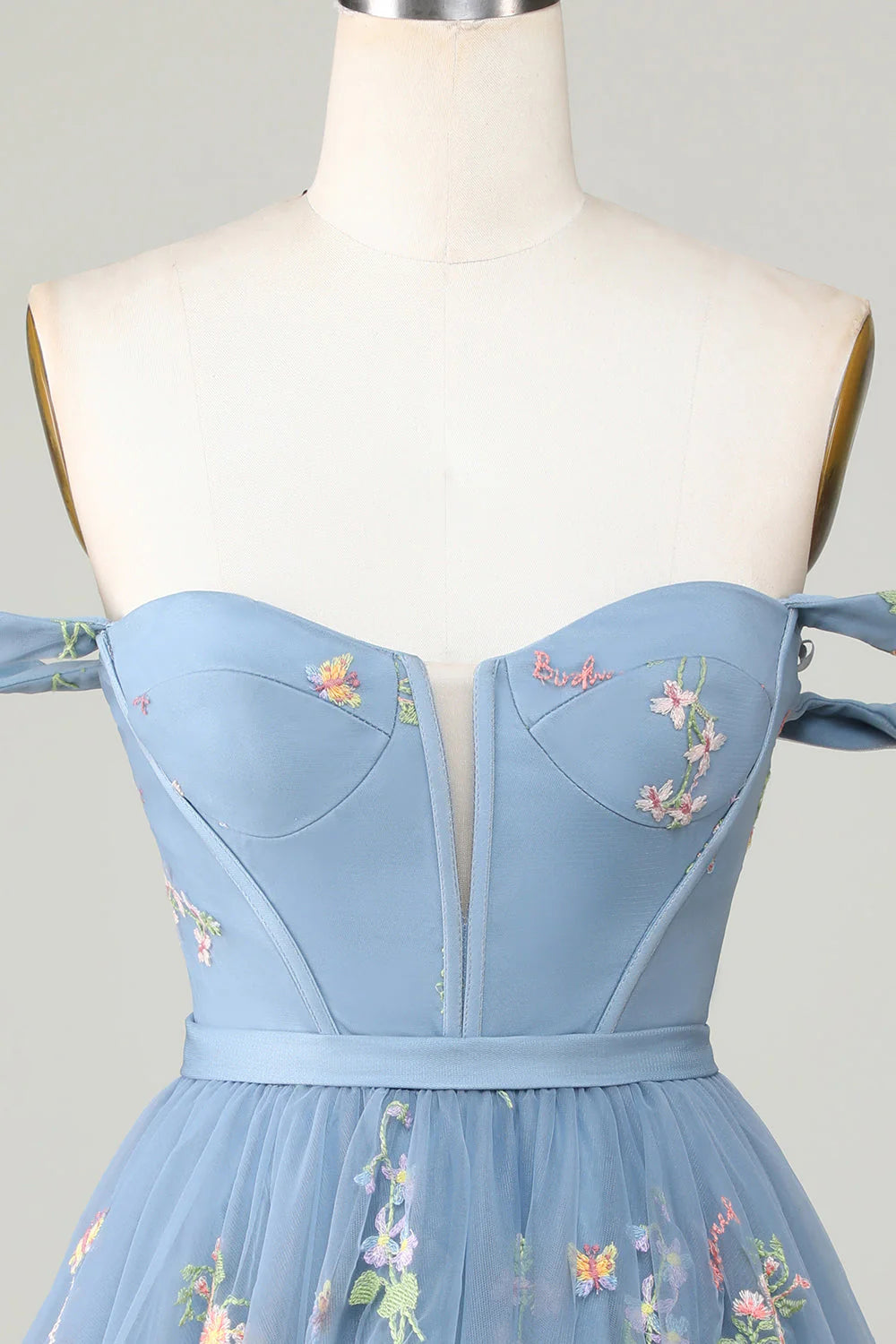 Cute Grey Blue A Line Sweetheart Convertible Short Homecoming Dress with Embroidery