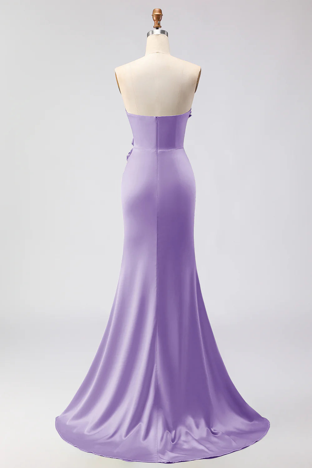 Green Strapless Mermaid 3D Flower Satin Long Prom Dress with Slit