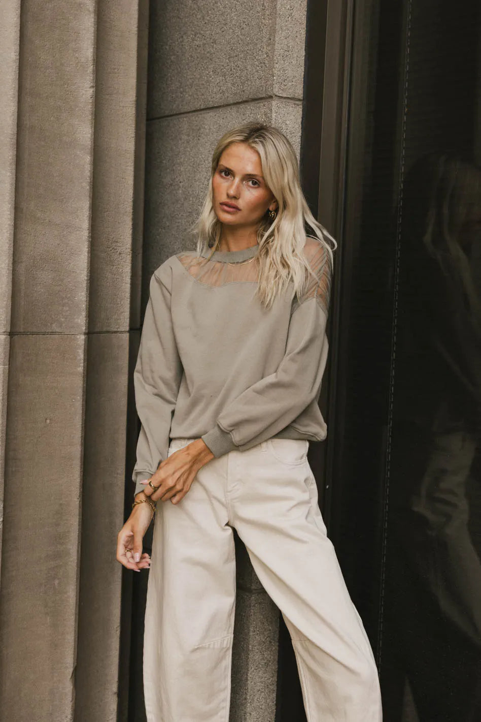 Sandry Tulle Crewneck in Olive FINAL SALE