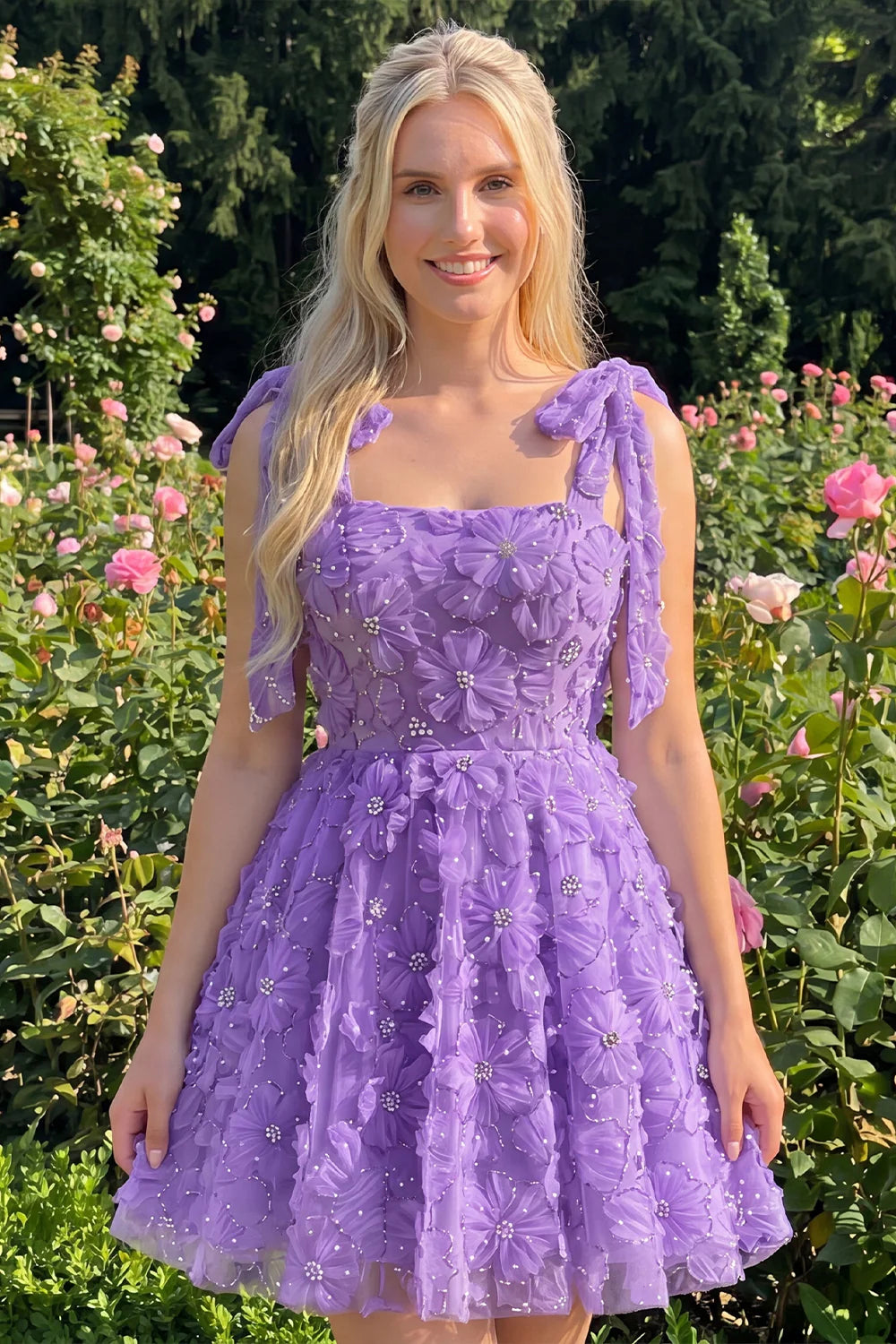 Dusty Rose 3D Floral Appliqued A Line Short Homecoming Dress with Beadings