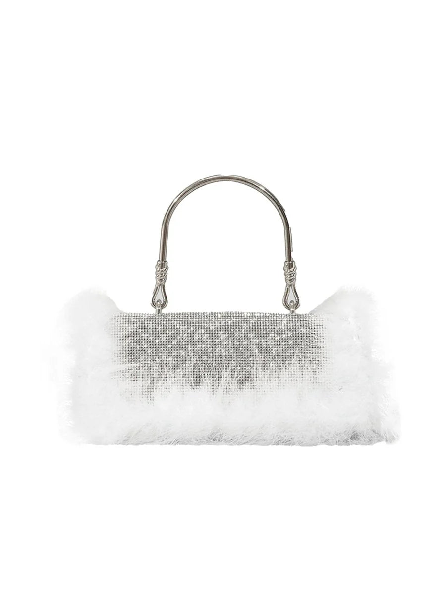 Womens Furry Rhionestones Evening Clutch Bags