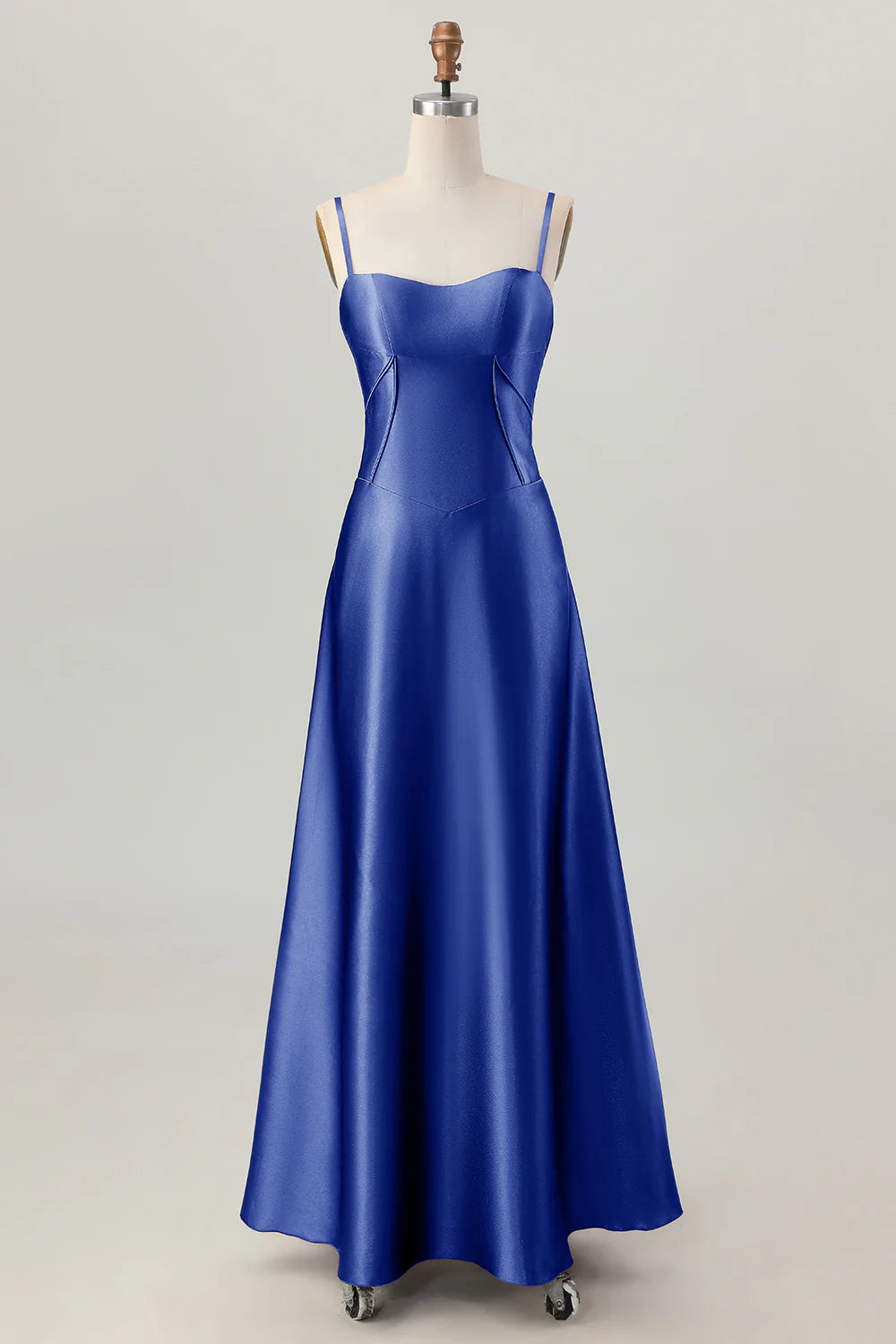 Dusty Sage A Line Spaghetti Straps Satin Long Bridesmaid Dress with Lace Up Back