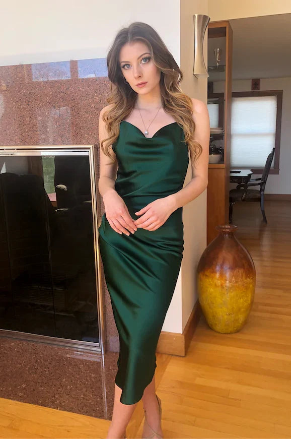 Aspen Midi Dress Emerald Green Satin Slip Dress