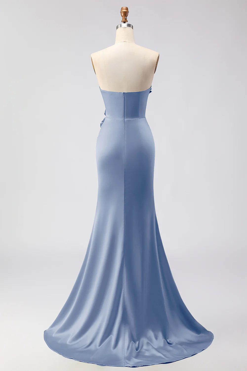 Green Strapless Mermaid 3D Flower Satin Long Prom Dress with Slit