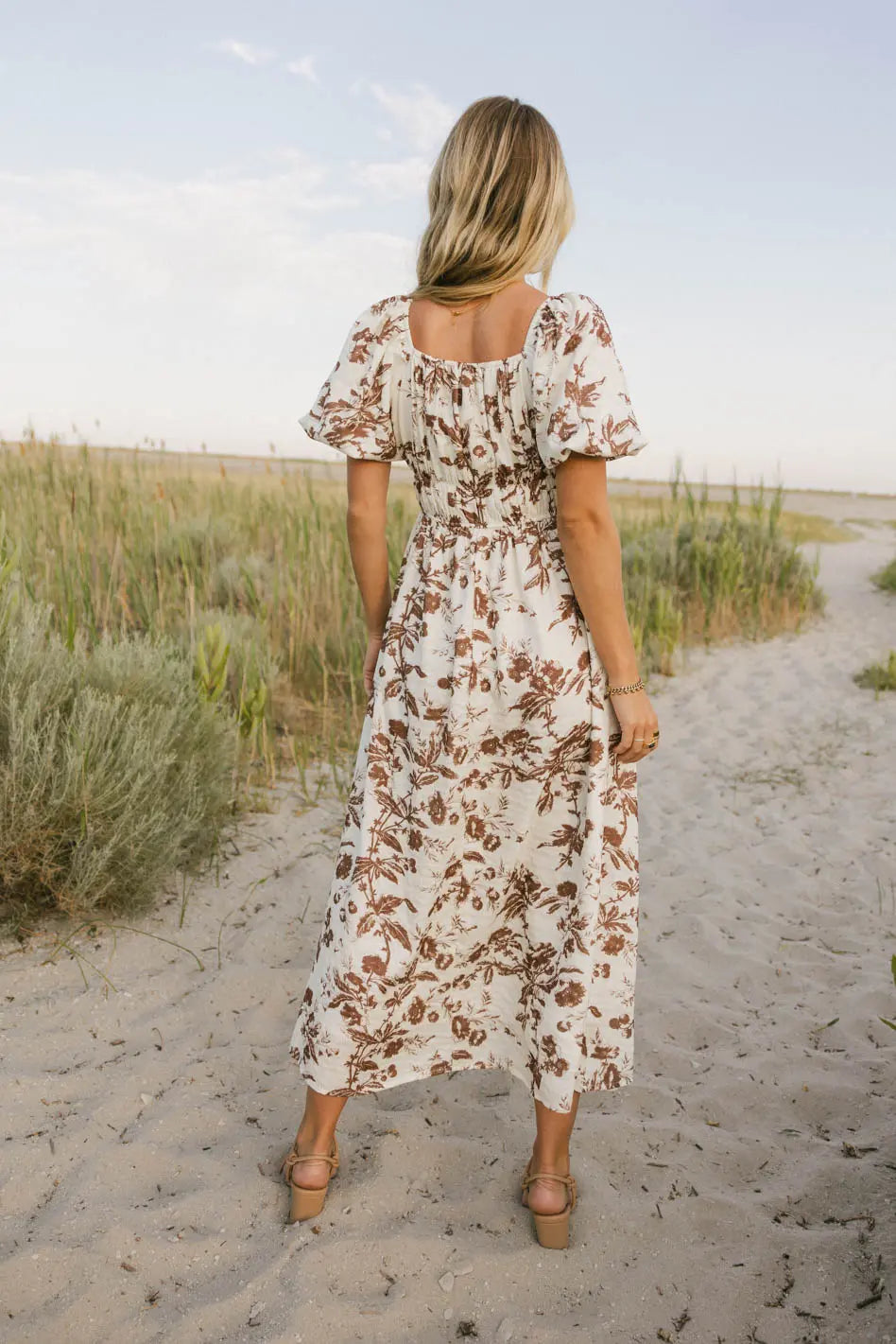 Dorothea Floral Midi Dress in Mocha FINAL SALE