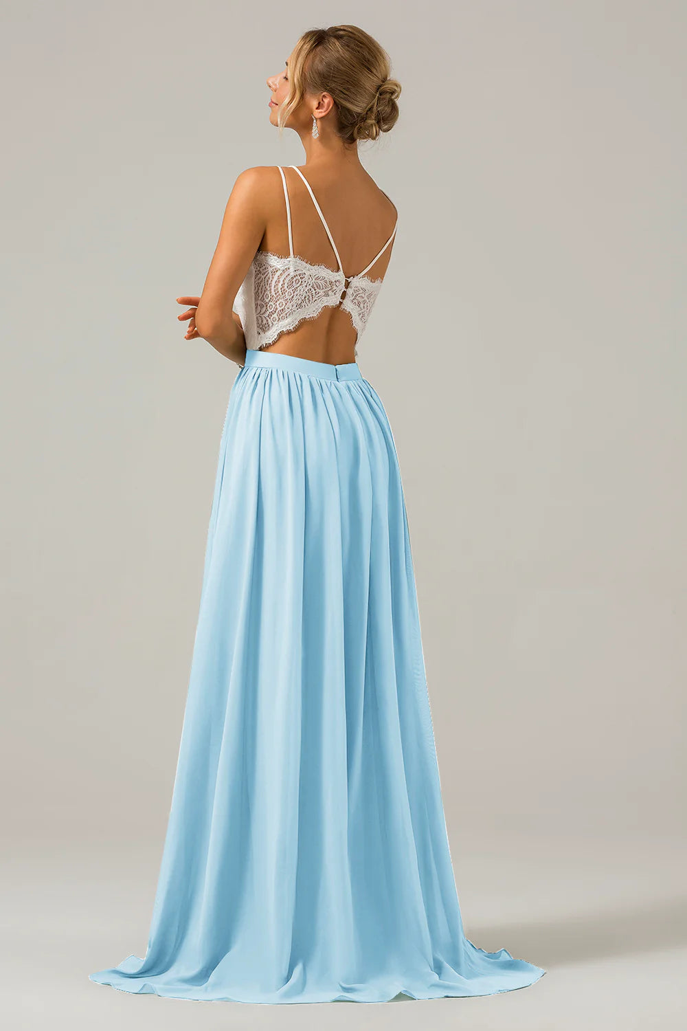 A Line Spaghetti Straps Pleated Long Bridesmaid Dress With Lace