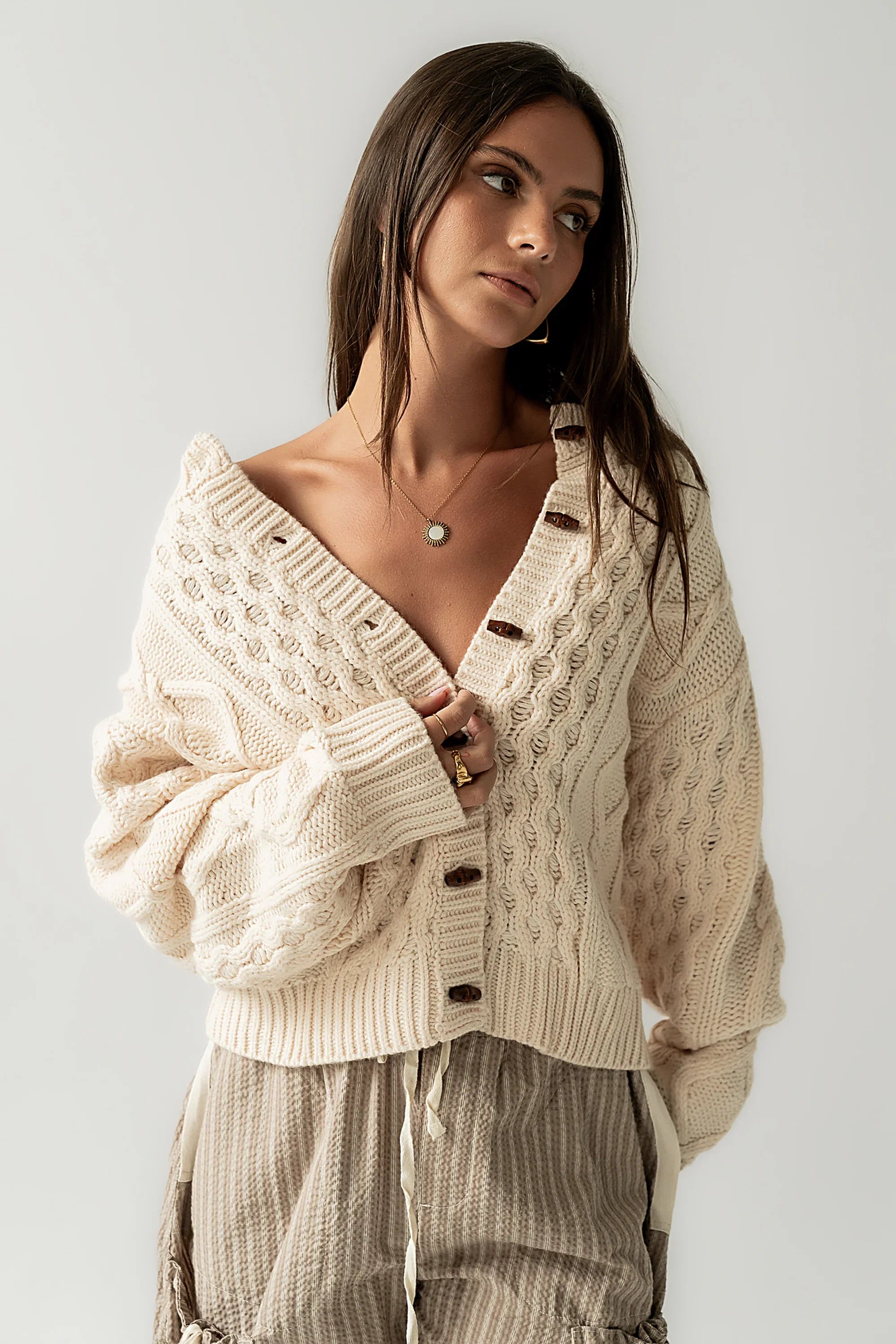 Noah Cable Knit Cardigan in Cream FINAL SALE