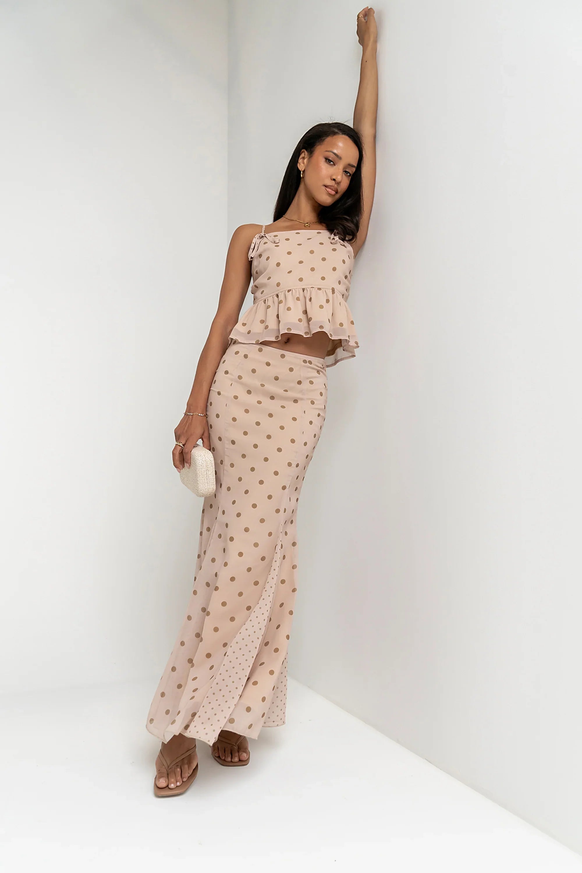 Freida Polka Dot Top in Taupe