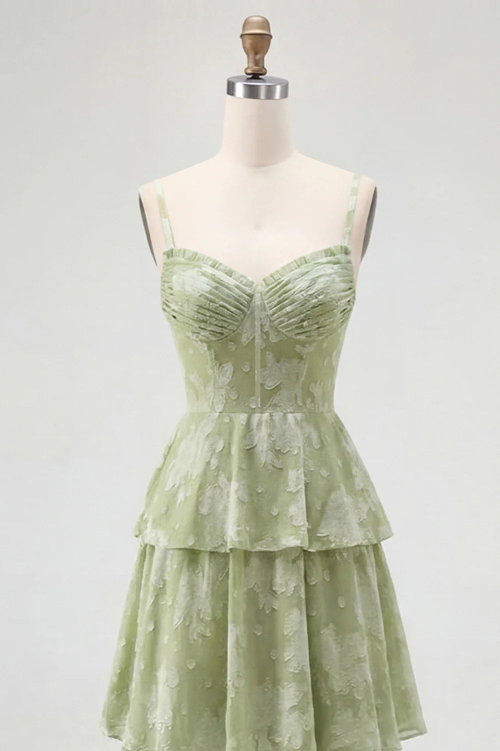 Dusty Sage A Line Corset Tiered Print Floral Long Bridesmaid Dress with Slit