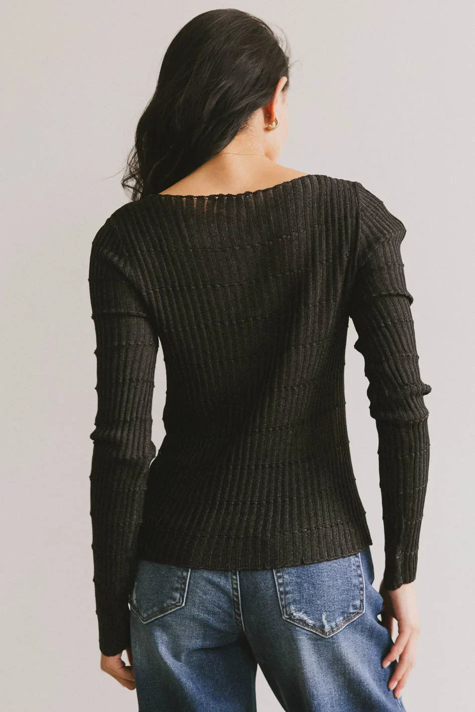 Gemma Sheer Ribbed Top in Black FINAL SALE