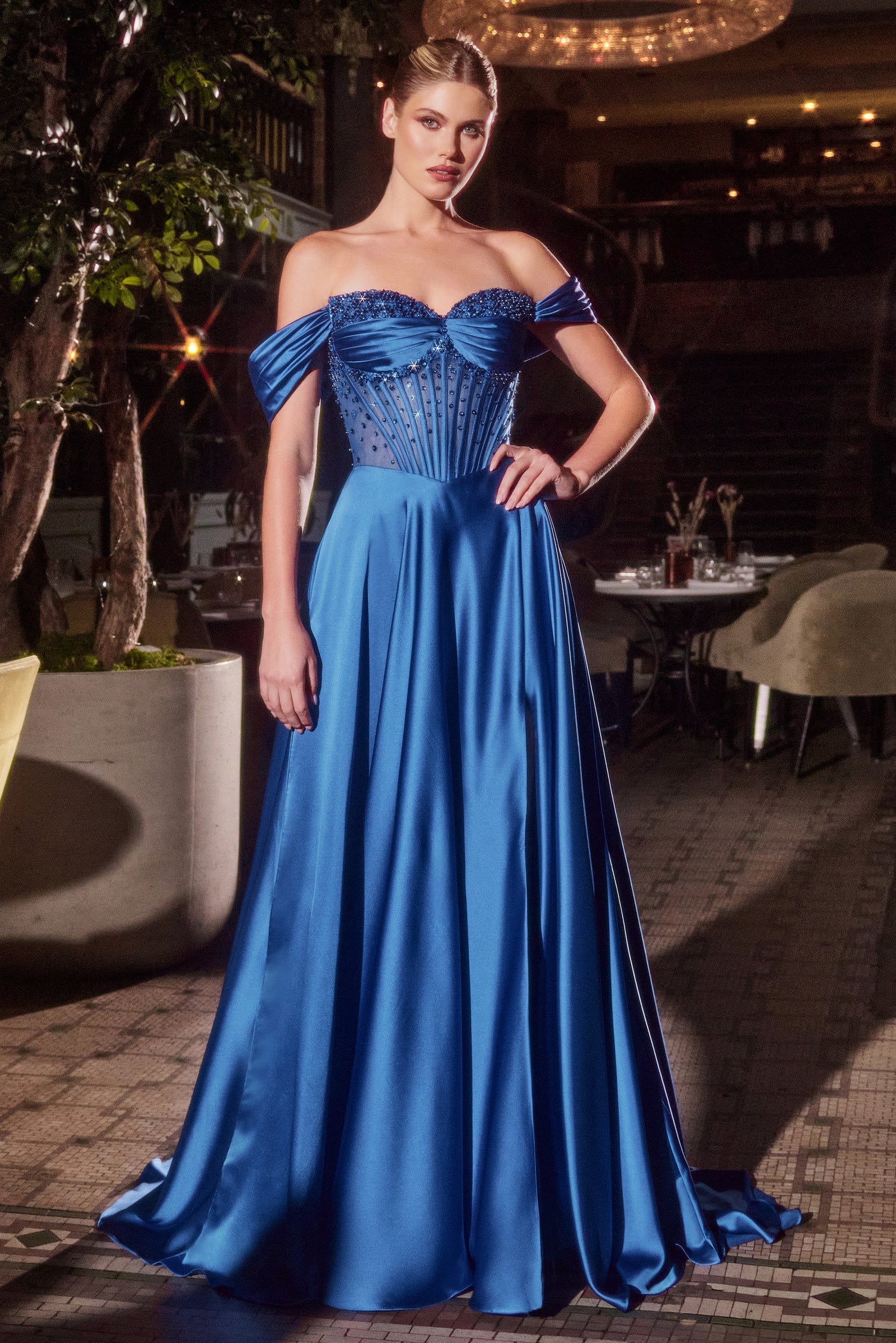 Melanie Gown A line Dress with Beaded Bodice Corset Back