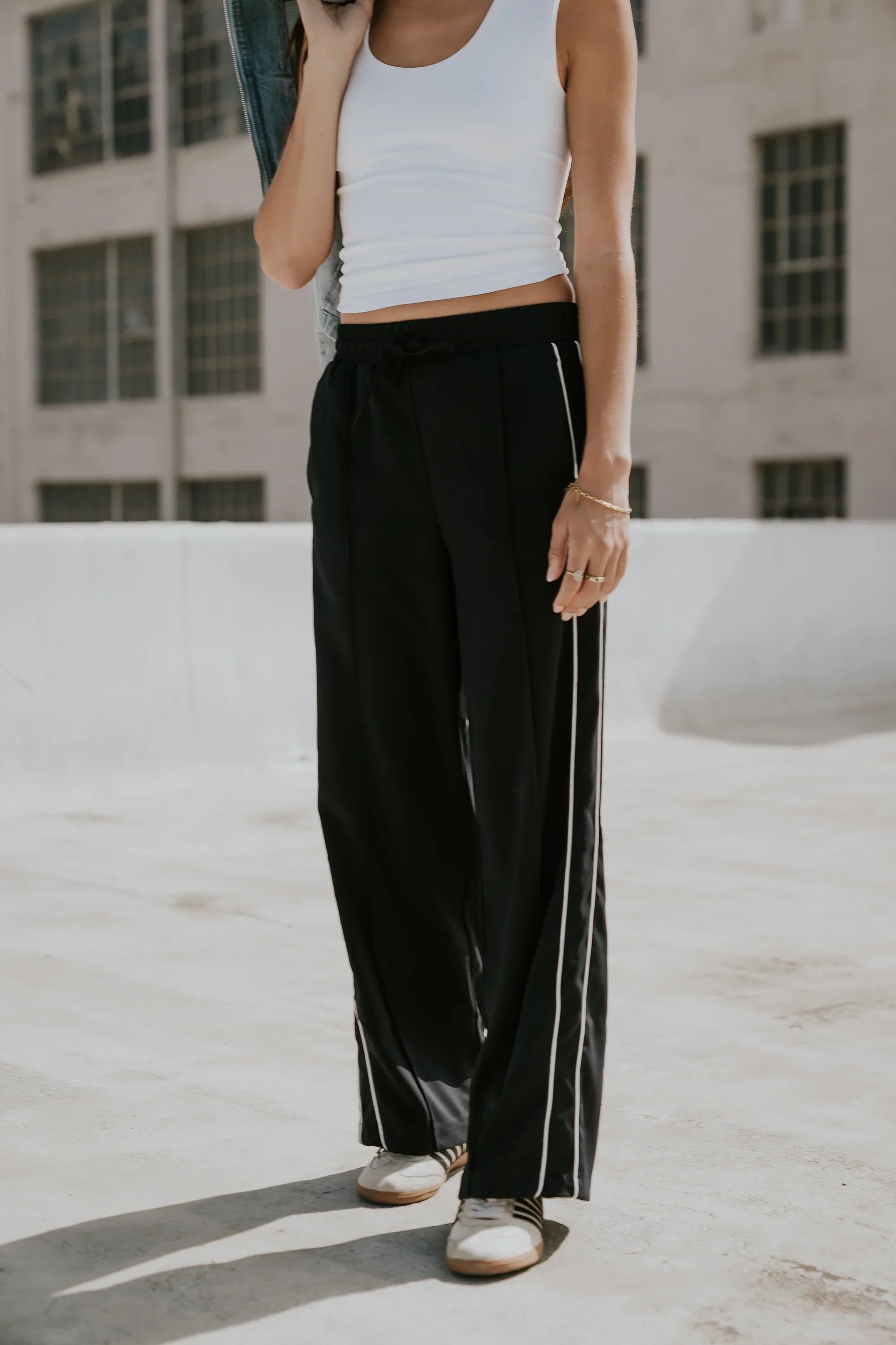 Emily Striped Wide Leg Pants in Navy