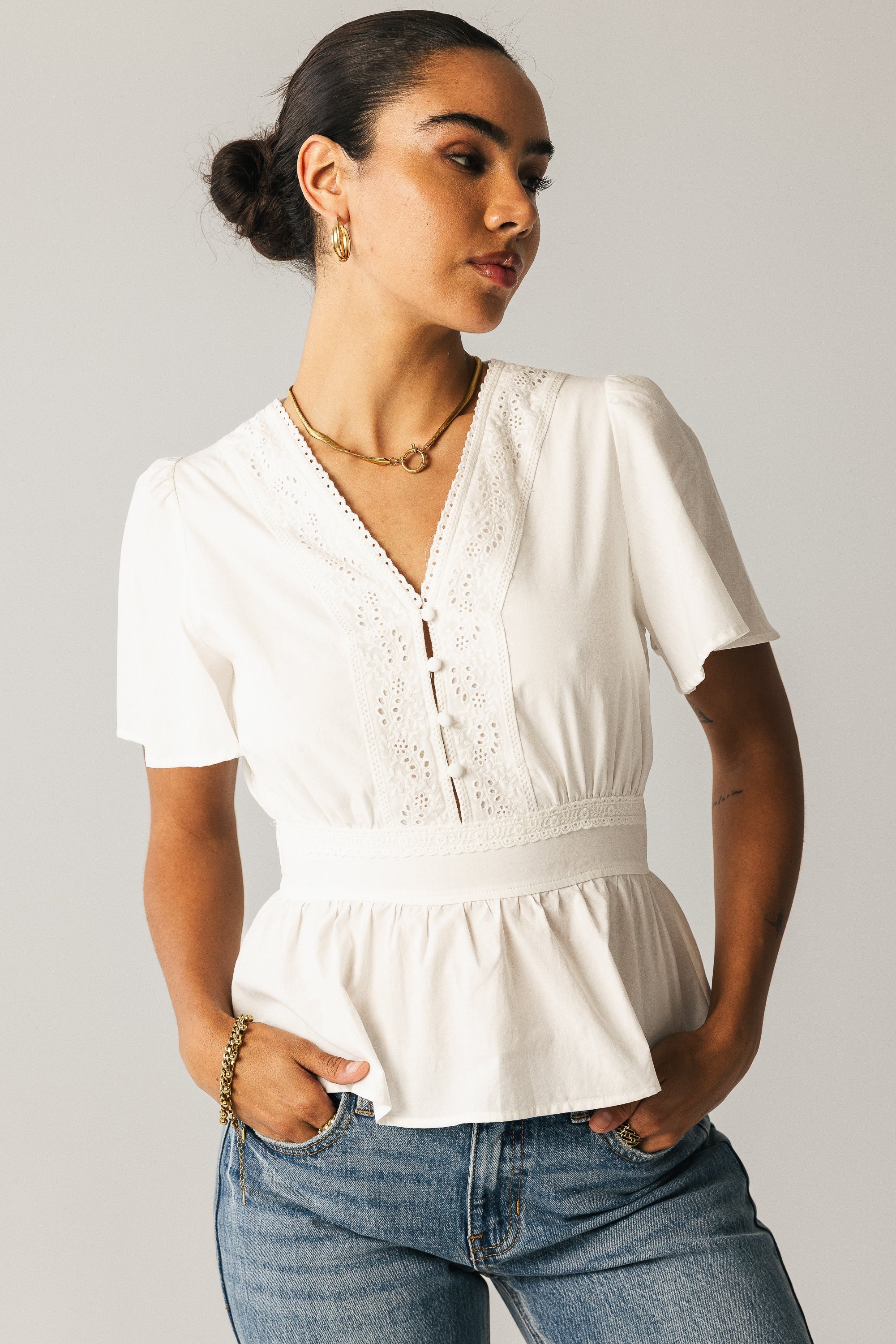 Neo Embroidered Blouse in Ivory FINAL SALE