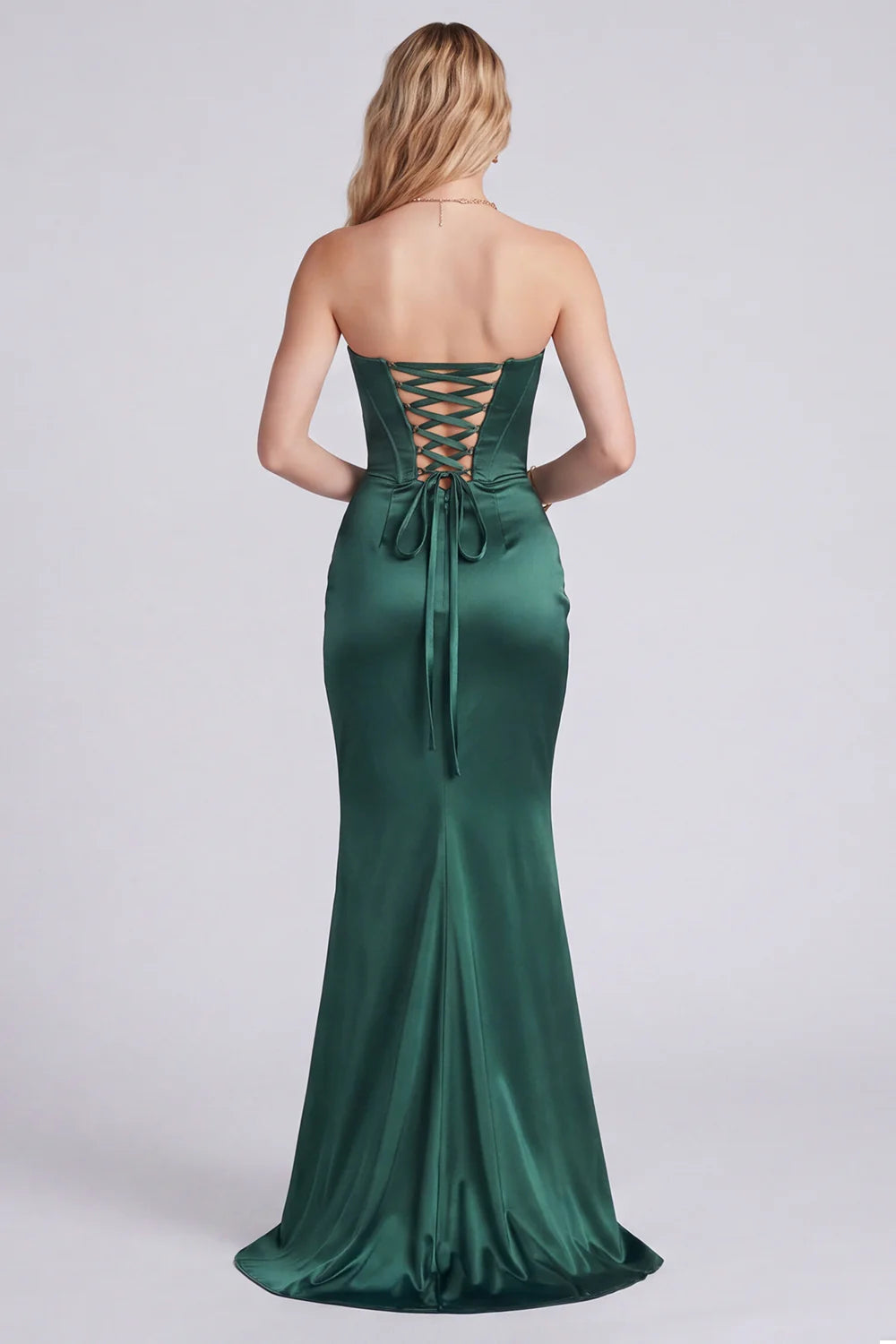 Dark Green Strapless Mermaid Corset Satin Formal Dress with Slit