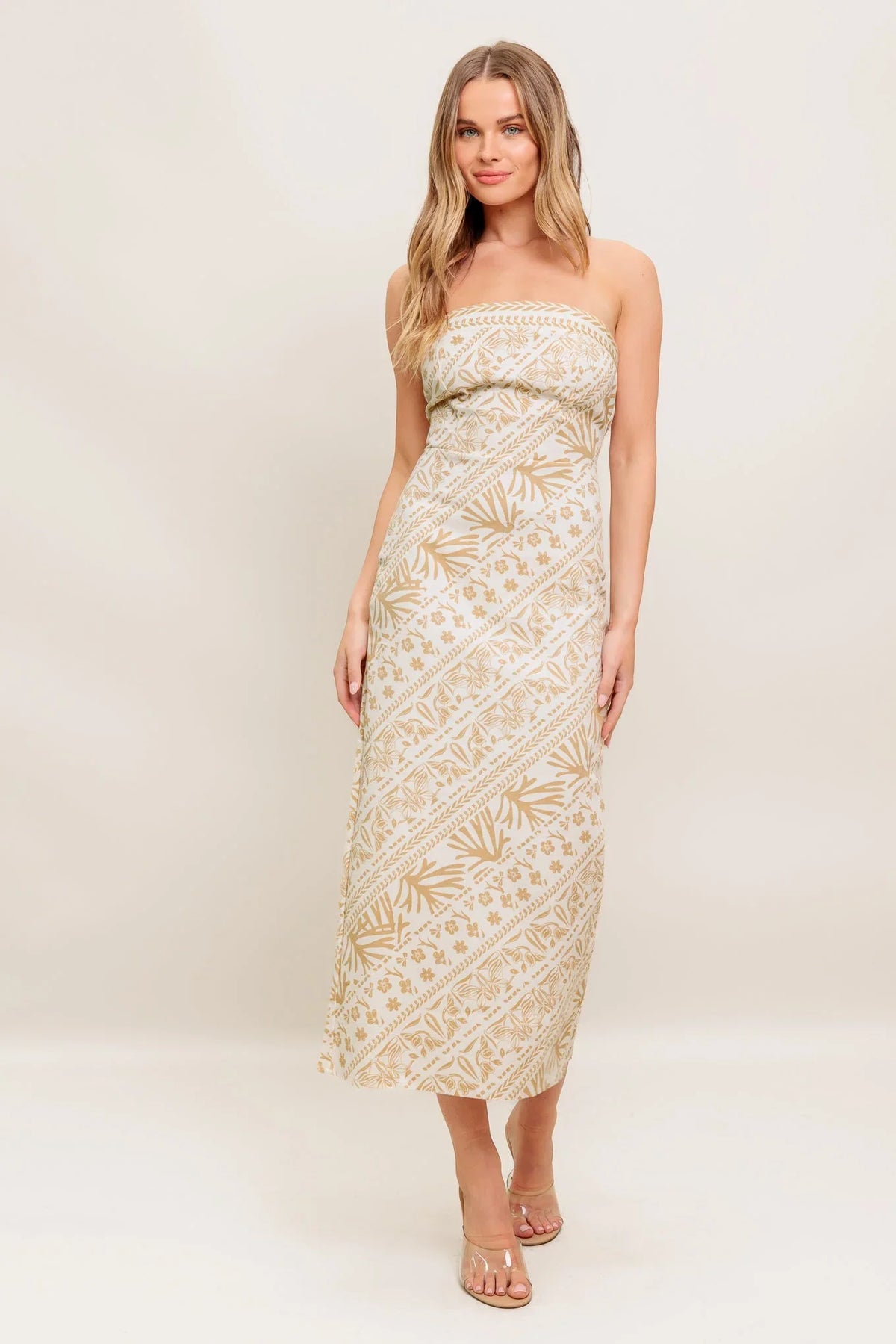 BOHO H LINE STRAPLESS MIDI DRESS