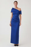 Royal Blue Sheath Asymmetrical Neck Rcuhed Mother of the Bride Dress