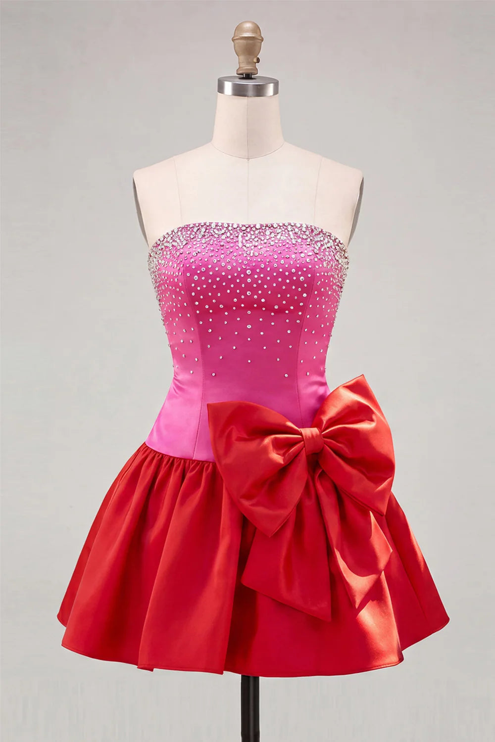Beaded A Line Strapless Blue Homecoming Dress with Bow