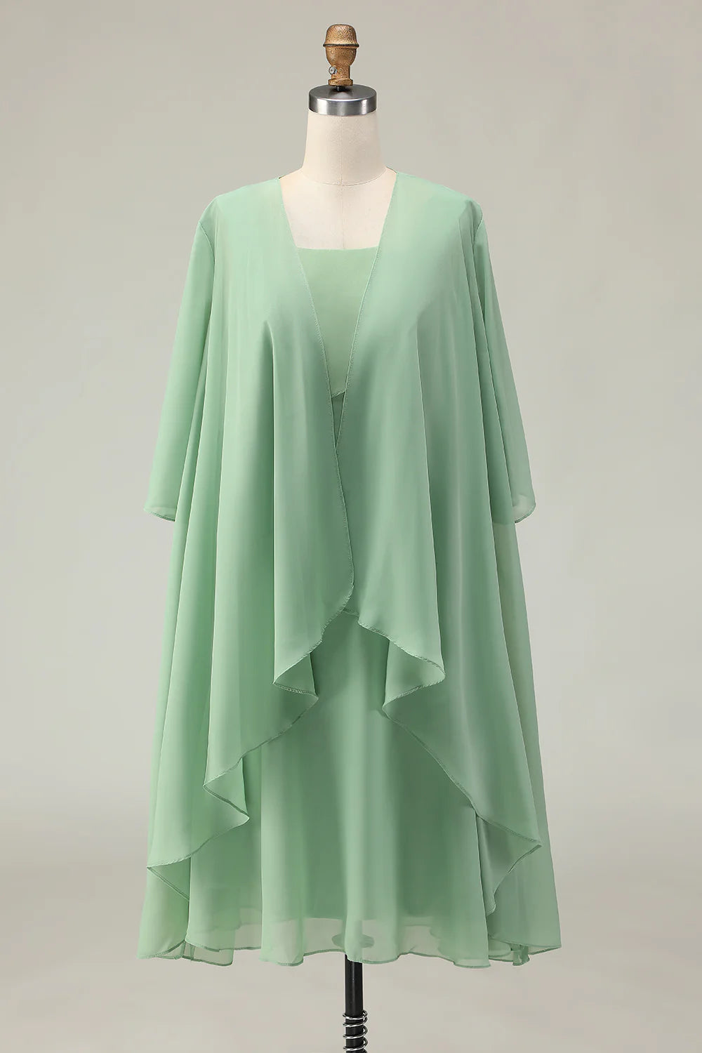 2 Piece Dusty Sage A Line Ruffled Chiffon Mother of the Bride Dress