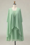 2 Piece Dusty Sage A Line Ruffled Chiffon Mother of the Bride Dress