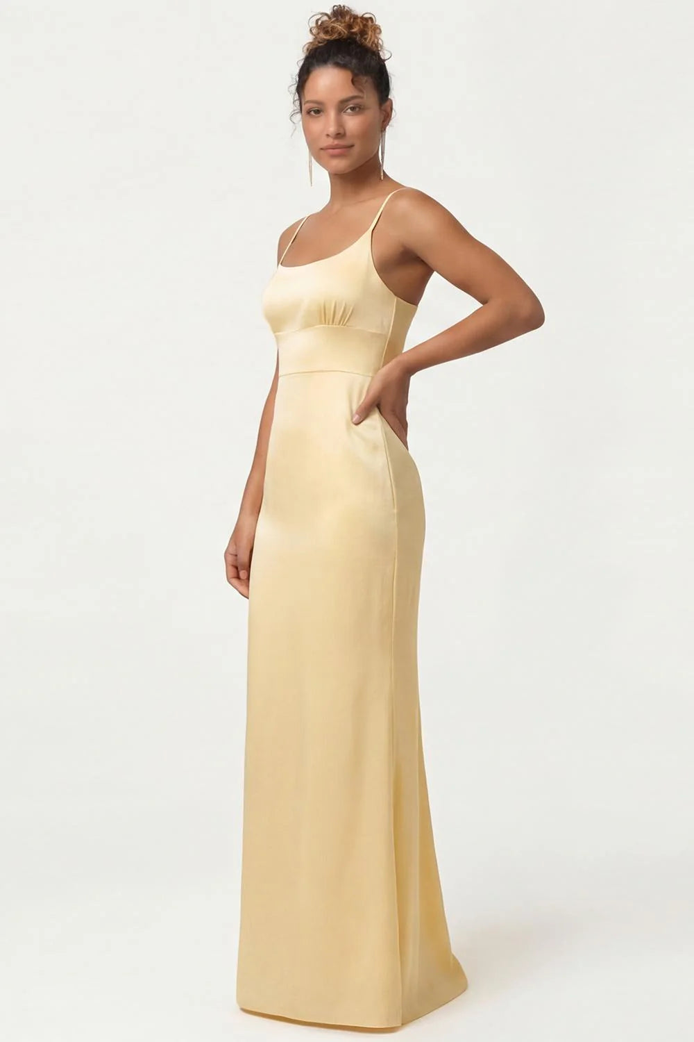 Daffodil Sheath Spaghetti Straps Long Bridesmaid Dress