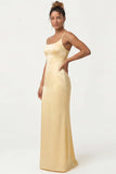 Daffodil Sheath Spaghetti Straps Long Bridesmaid Dress