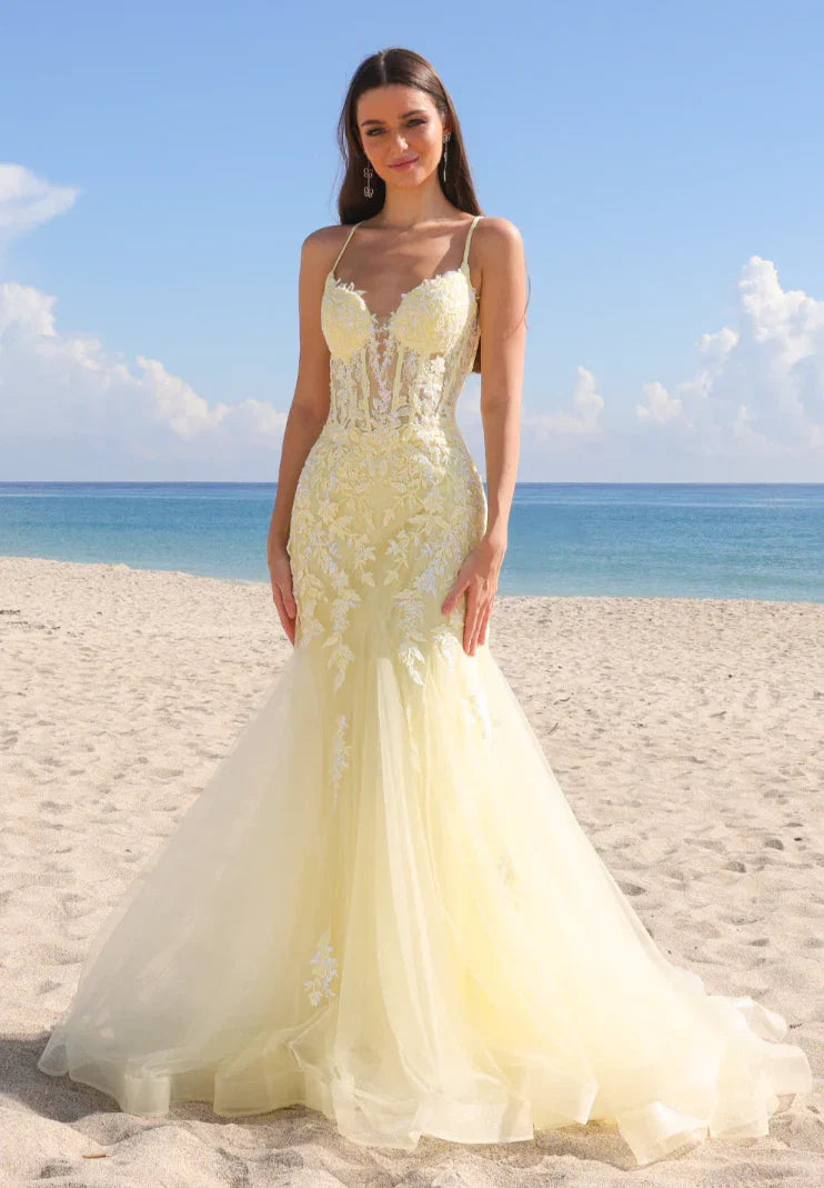Hera Gown Yellow Tulle Floral Lace Mermaid Dress