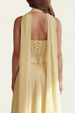 Daffodil Strapless A Line Corset Long Bridesmaid Dress with Streamer