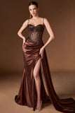 Teagan Gown Espresso Fitted Satin Lace Dress