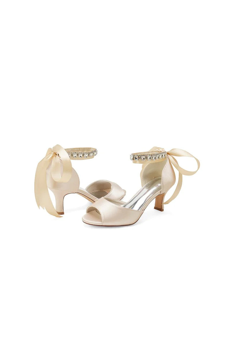 Rhinestone Peep Toe Wedding Sandals Chunky Heel Ankle Strap Shoes