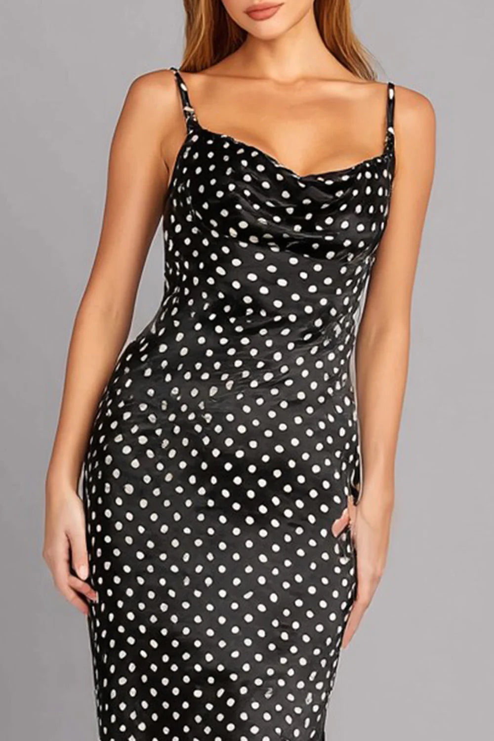 Mermaid White Black Polka Dot Wedding Guest Dress
