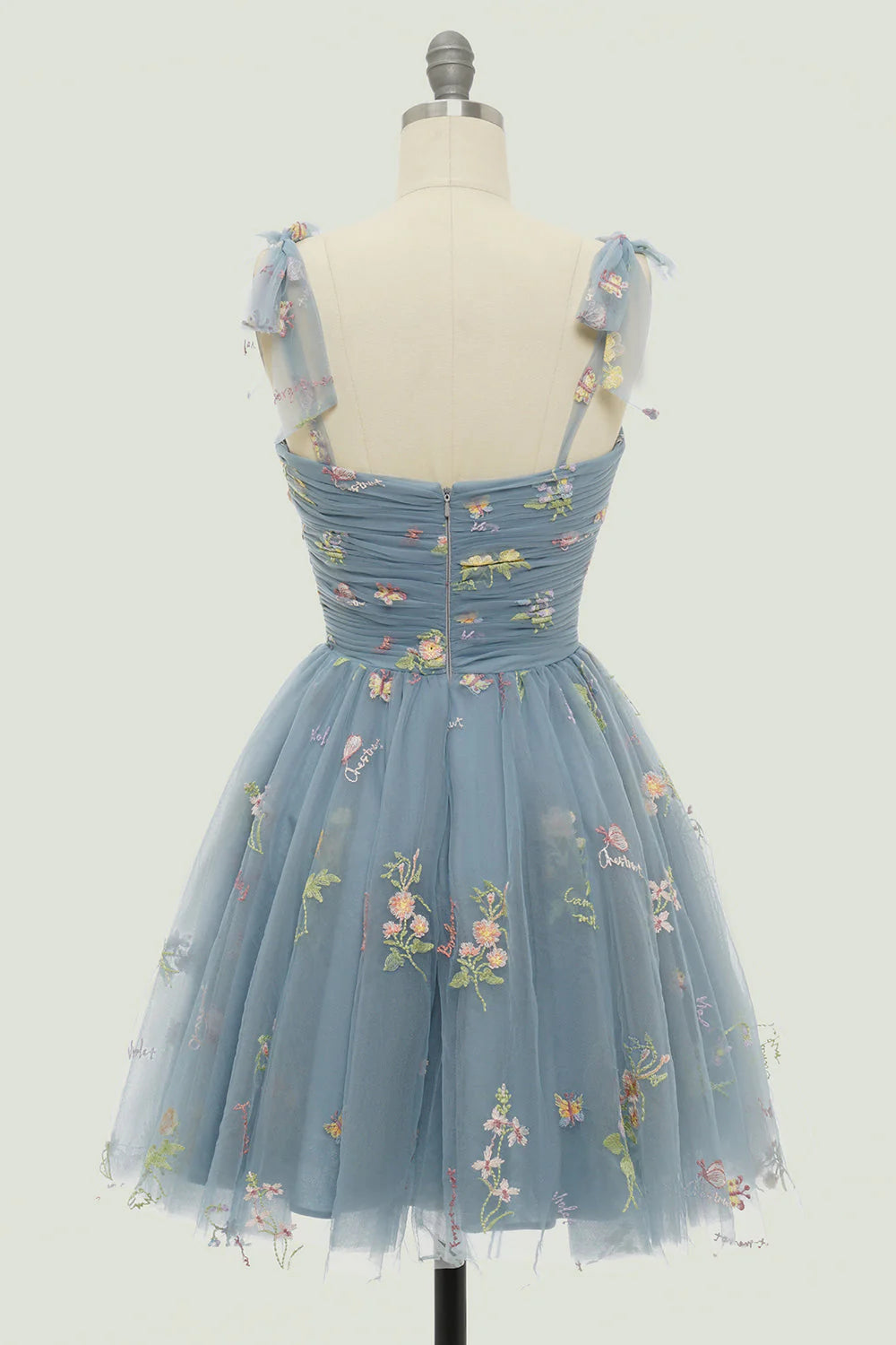 Cute Purple A Line Spaghetti Straps Ruched Homecoming Dress with Embroidery