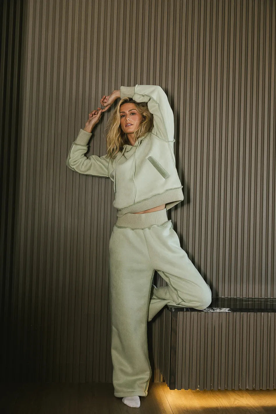 Mattie Faux Shearling Pants in Sage FINAL SALE